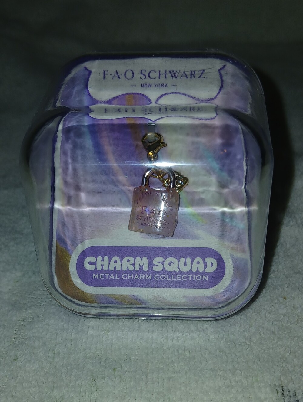 FAO SCHWARZ Lilac Purple Opalescent Padlock Charm with Gold Clasp